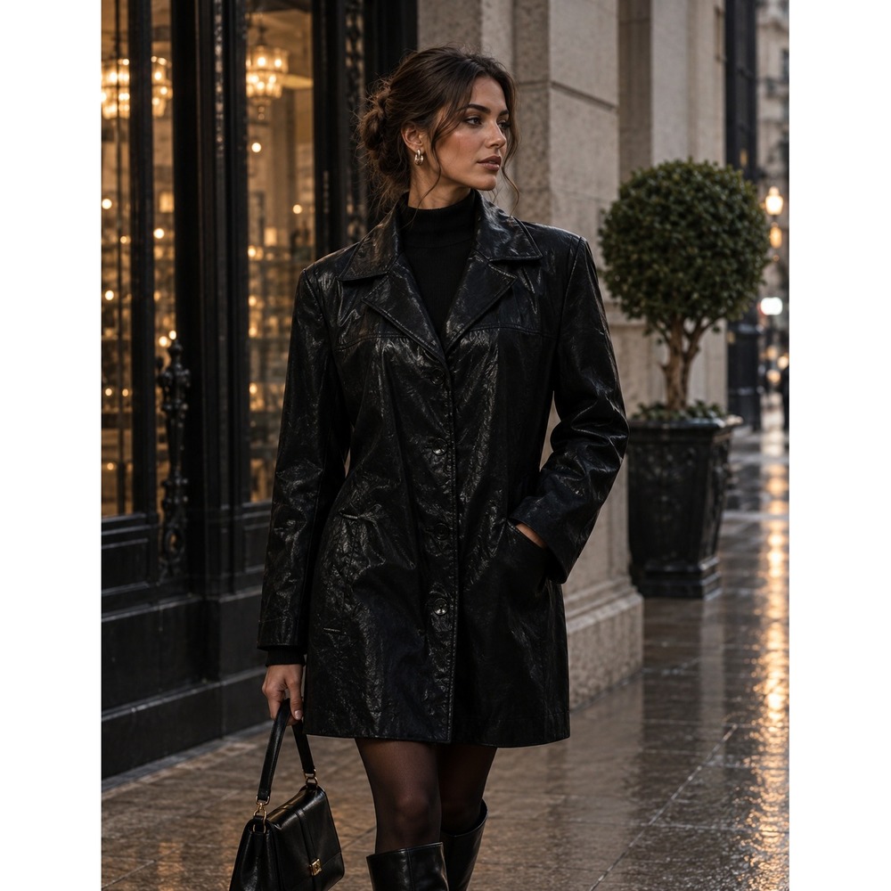 Wilsons Leather‎ Glazed Black Leather Car Coat Jacket XL